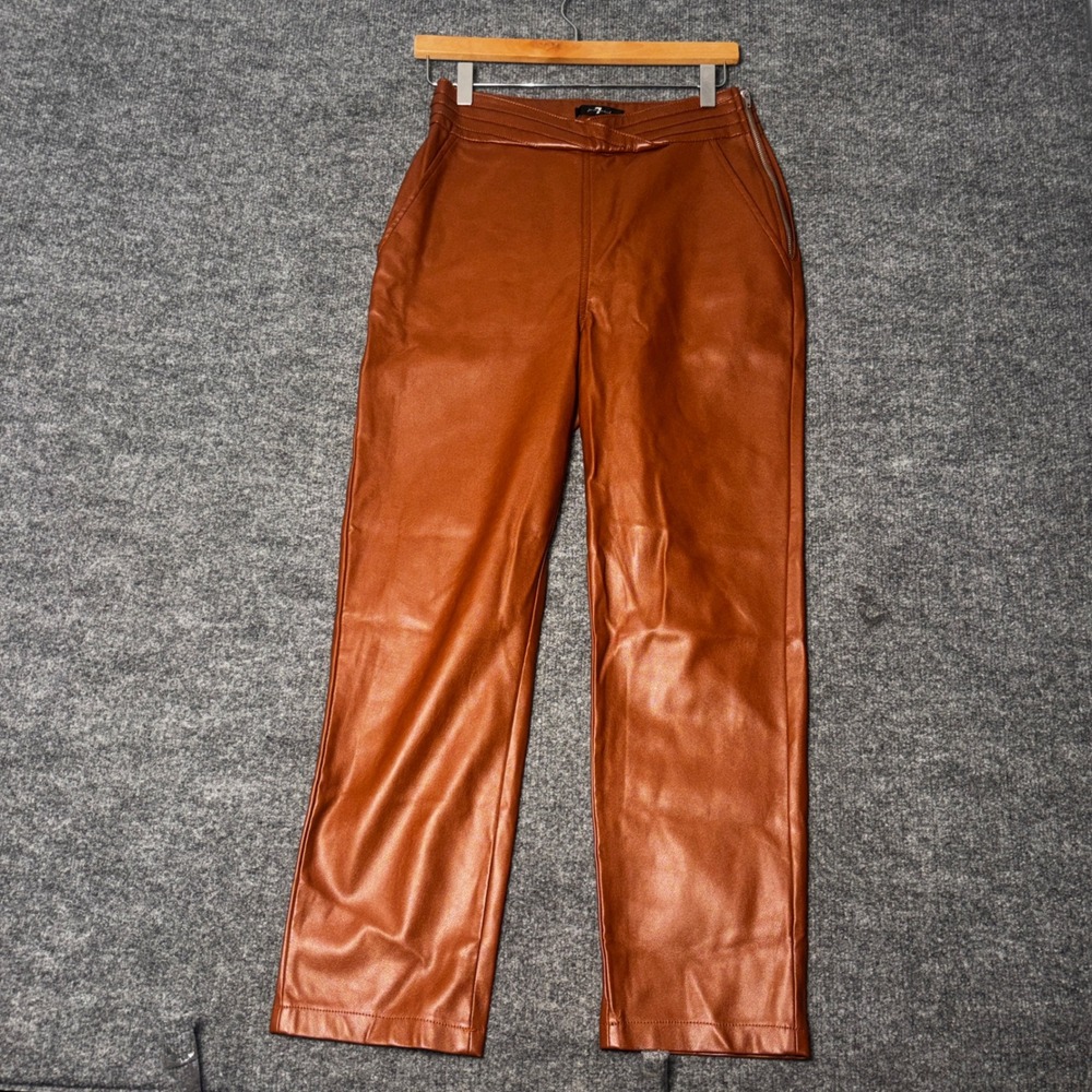 7 For All Mankind Womens Size S Brown Faux Leather Slim Pants High Rise Vegan